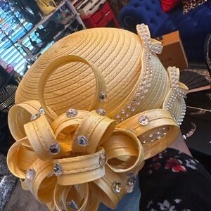 Elegant Yellow Women's Hat with Rhinestone Accents